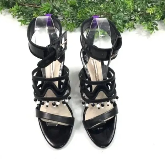 SOPHIA WEBSTER Women’s Black Beaded Ankle Strap Block Heel Sandals Size 5 New