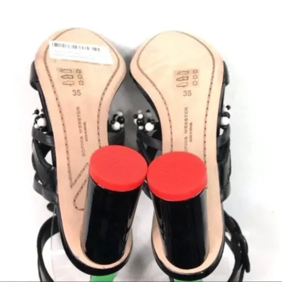 SOPHIA WEBSTER Women’s Black Beaded Ankle Strap Block Heel Sandals Size 5 New
