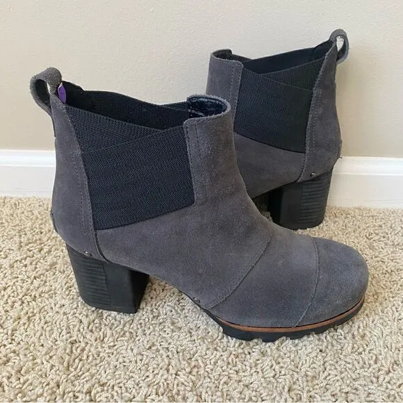 Sorel Addington Chelsea Boots Ankle Boots Block Heel Quarry Grey Suede 8.5