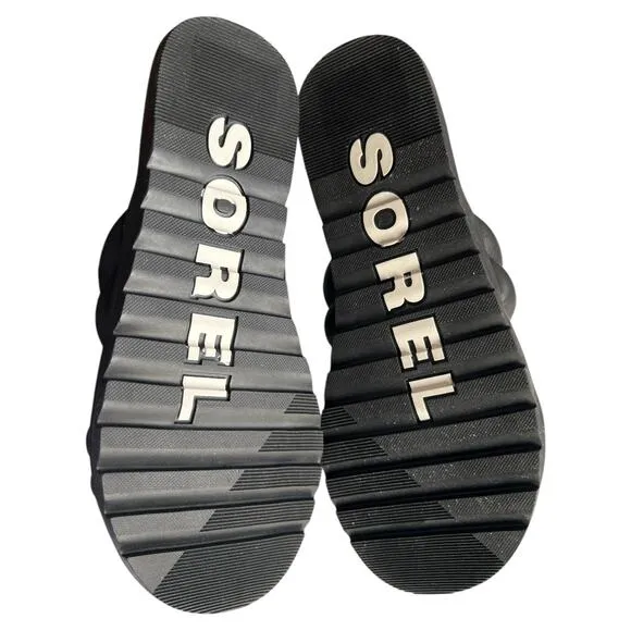 SOREL Black At Strap Ella Ii Round Toe Slip On Leather Sandals, US6