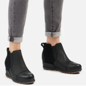 Sorel | Black Evie Pull On Wedge Chelsea Ankle Boots