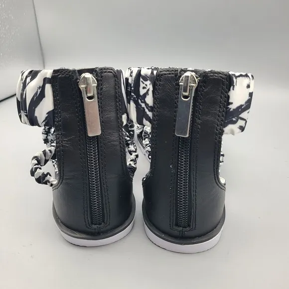 Sorel Ella II Ankle Strap Sandals Women Black/White Fabric/ Leather Sz 6 New