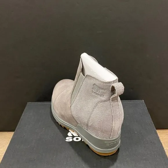 Sorel Evie Grey Lug Sole Wedge Ankle Pull on Bootie Boots Shoes Flats NEW