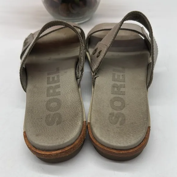 Sorel Gray Two Strap Leather Flat Sandals Size 8 MCS7435P