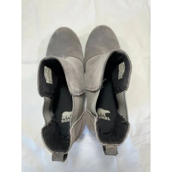 Sorel Joan of Arctic Chelsea Boots Gray Suede Hidden Wedge Booties Size 4