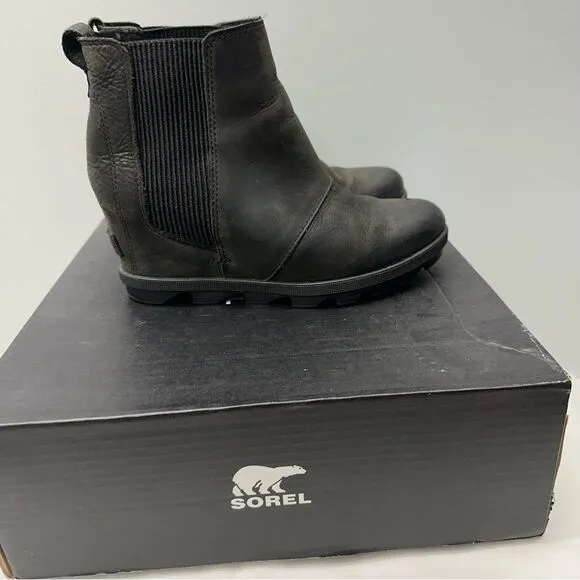 Sorel Joan of Arctic II black leather wedges booties boots women's 7 NL3022-010