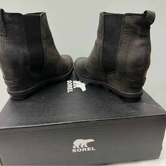 Sorel Joan of Arctic II black leather wedges booties boots women's 7 NL3022-010