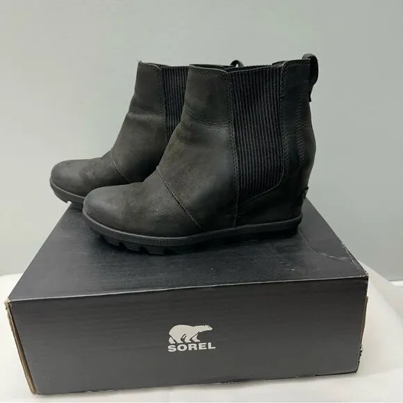 Sorel Joan of Arctic II black leather wedges booties boots women's 7 NL3022-010