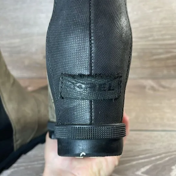 Sorel Joan of Arctic Wedge II Womens Sz 8.5 Quarry Gray Black Leather Ankle Boot