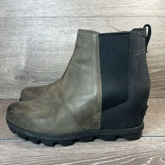 Sorel Joan of Arctic Wedge II Womens Sz 8.5 Quarry Gray Black Leather Ankle Boot