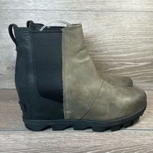 Sorel Joan of Arctic Wedge II Womens Sz 8.5 Quarry Gray Black Leather Ankle Boot