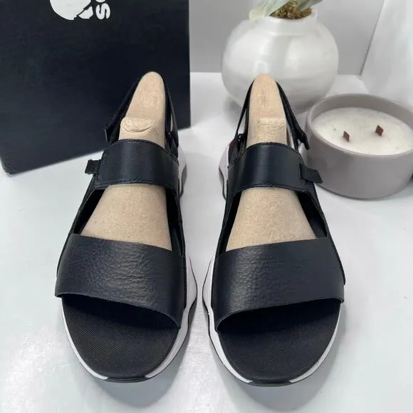 Sorel Kinetic Impact Y-Strap High Wedge Leather Sandals Black Women's 10.5 NWB
