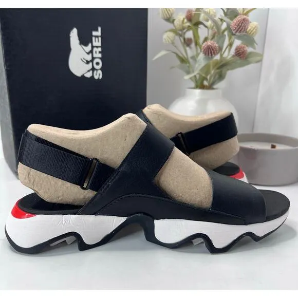 Sorel Kinetic Impact Y-Strap High Wedge Leather Sandals Black Women's 10.5 NWB