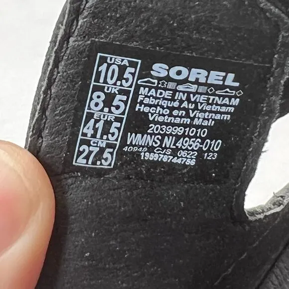 Sorel Kinetic Impact Y-Strap High Wedge Leather Sandals Black Women's 10.5 NWB