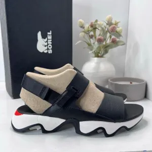 Sorel Kinetic Impact Y-Strap High Wedge Leather Sandals Black Women's 10.5 NWB