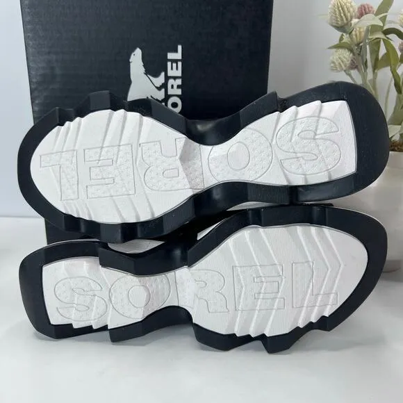 Sorel Kinetic Impact Y-Strap High Wedge Leather Sandals Black Women's 10.5 NWB