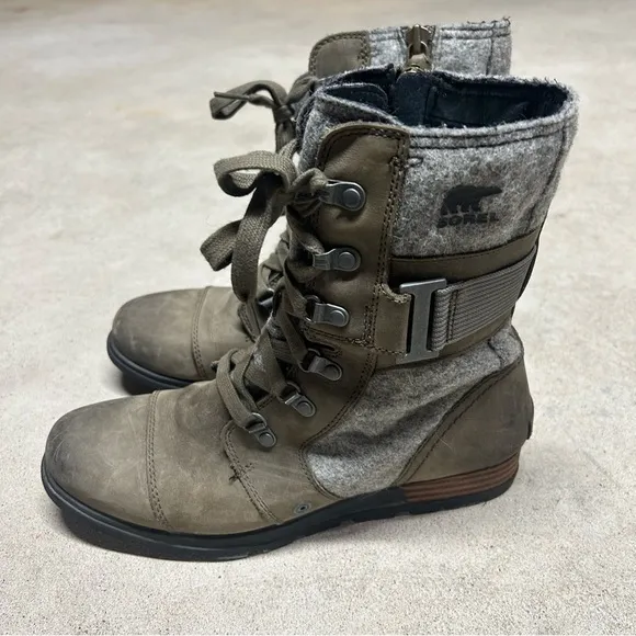 Sorel Major Carly Women's Major Combat Boots Felt Zip &amp; Lace Up Gray Size 8.5