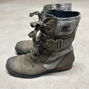 Sorel Major Carly Women's Major Combat Boots Felt Zip &amp; Lace Up Gray Size 8.5