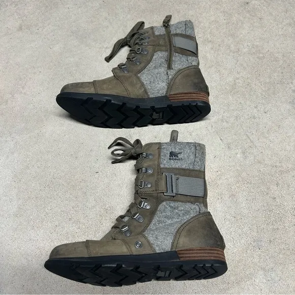 Sorel Major Carly Women's Major Combat Boots Felt Zip &amp; Lace Up Gray Size 8.5