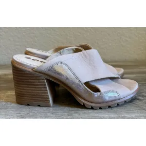Sorel Nadia Heeled Mule Beige Leather Sandals Womens 7