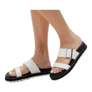 Sorel White Black Roaming Two Strap Slide Sandals Women's Size 7