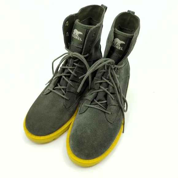 Sorel Women's Caribou OTM Waterproof Boots Alpine Tundra Combat Grey Yellow 8.5