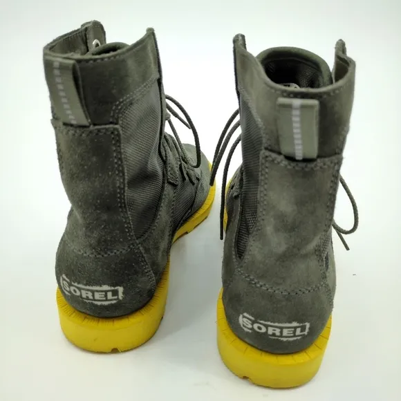 Sorel Women's Caribou OTM Waterproof Boots Alpine Tundra Combat Grey Yellow 8.5