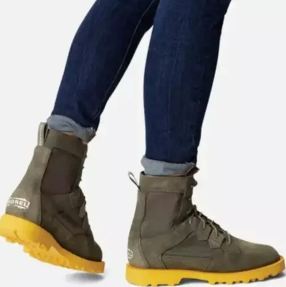 Sorel Women's Caribou OTM Waterproof Boots Alpine Tundra Combat Grey Yellow 8.5