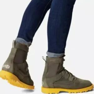 Sorel Women's Caribou OTM Waterproof Boots Alpine Tundra Combat Grey Yellow 8.5