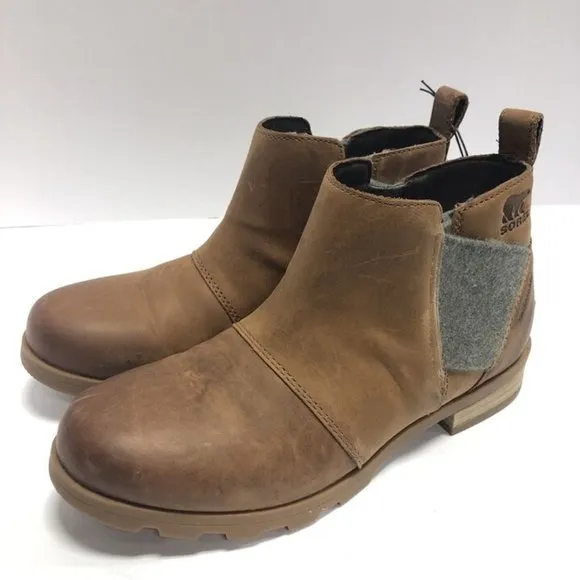 Sorel Women’s Emelie Chelsea Tan Leather Ankle Boots, Size 7.5 M