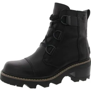 Sorel Womens Noir Black Embellished Leather Combat &amp; Lace-Up Boots New