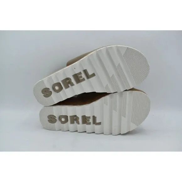 Sorel Womens Size 11 Cameron Wedge Mule Leather Taupe Slip on Platform Sandals