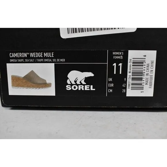 Sorel Womens Size 11 Cameron Wedge Mule Leather Taupe Slip on Platform Sandals