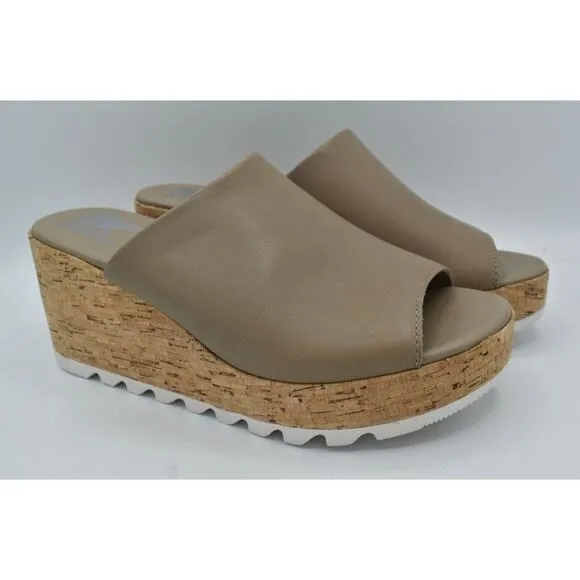 Sorel Womens Size 11 Cameron Wedge Mule Leather Taupe Slip on Platform Sandals