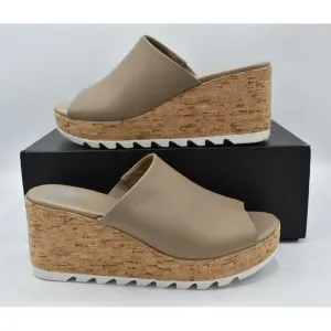 Sorel Womens Size 11 Cameron Wedge Mule Leather Taupe Slip on Platform Sandals