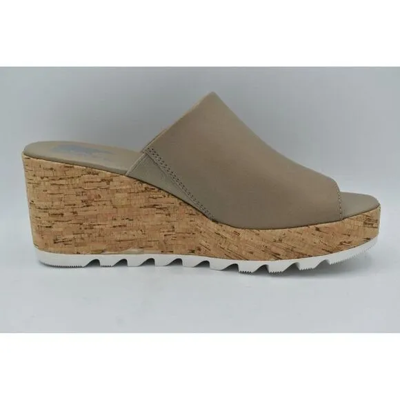 Sorel Womens Size 11 Cameron Wedge Mule Leather Taupe Slip on Platform Sandals