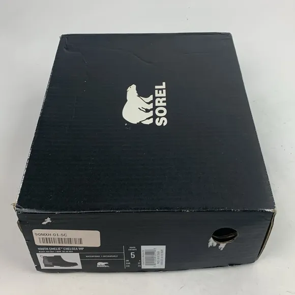 Sorel Youth Emelie Chelsea Black Sea salt boots booties waterproof Sz 5 New NWT
