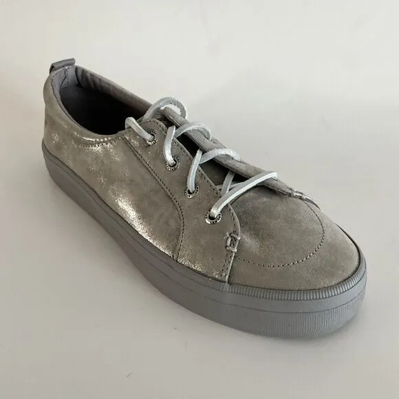 Sperry Sneakers 8M Silver-tone Leather Platform Crest Vibe Shimmer Distressed