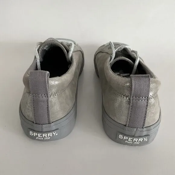 Sperry Sneakers 8M Silver-tone Leather Platform Crest Vibe Shimmer Distressed