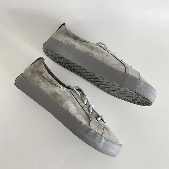 Sperry Sneakers 8M Silver-tone Leather Platform Crest Vibe Shimmer Distressed