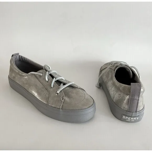 Sperry Sneakers 8M Silver-tone Leather Platform Crest Vibe Shimmer Distressed