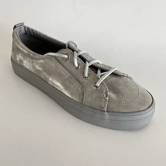 Sperry Sneakers 8M Silver-tone Leather Platform Crest Vibe Shimmer Distressed