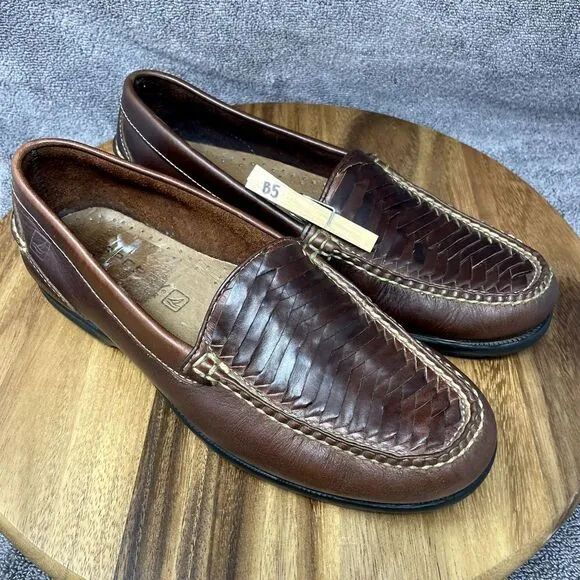 Sperry Top Sider Gold Cup Men's 9 M Brown Woven Loafer Slip On Boat Shoe Loafers