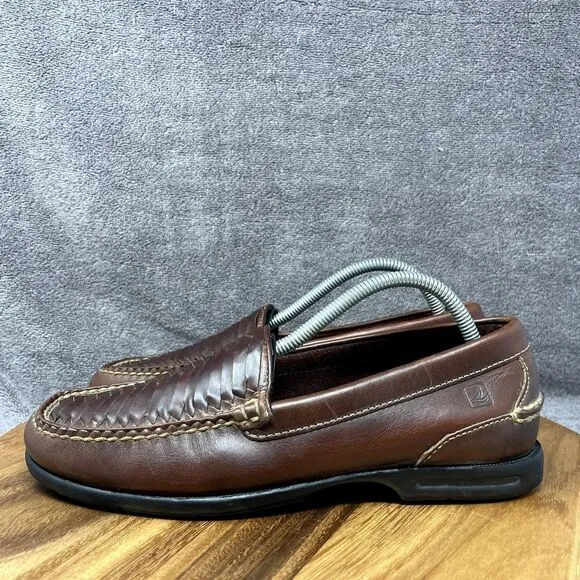 Sperry Top Sider Gold Cup Men's 9 M Brown Woven Loafer Slip On Boat Shoe Loafers
