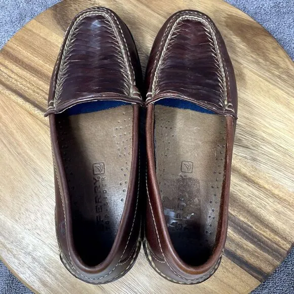 Sperry Top Sider Gold Cup Men's 9 M Brown Woven Loafer Slip On Boat Shoe Loafers