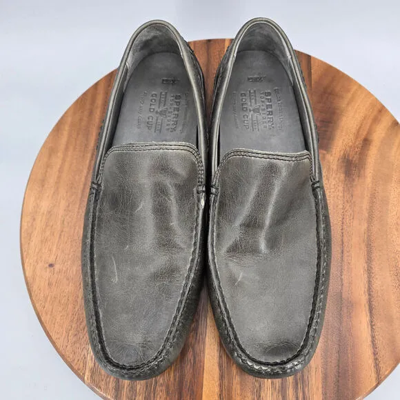 Sperry Top Sider Gold Cup Shoes Mens 10.5 M Gray Leather Slip On Driving Loafers