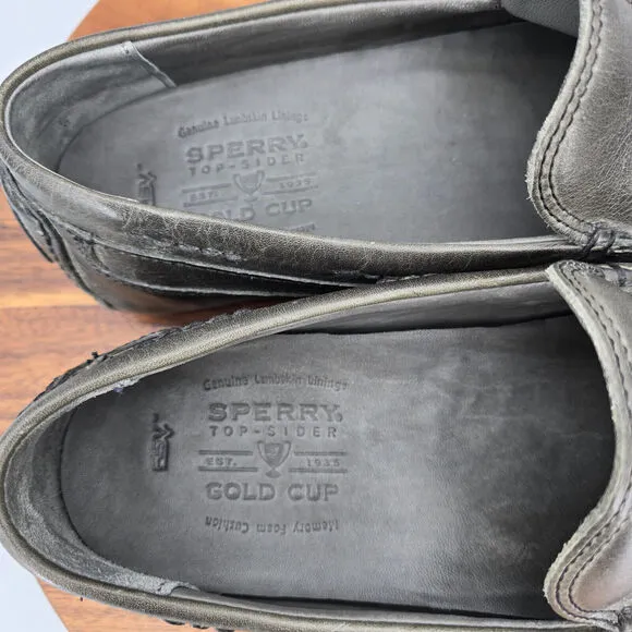 Sperry Top Sider Gold Cup Shoes Mens 10.5 M Gray Leather Slip On Driving Loafers