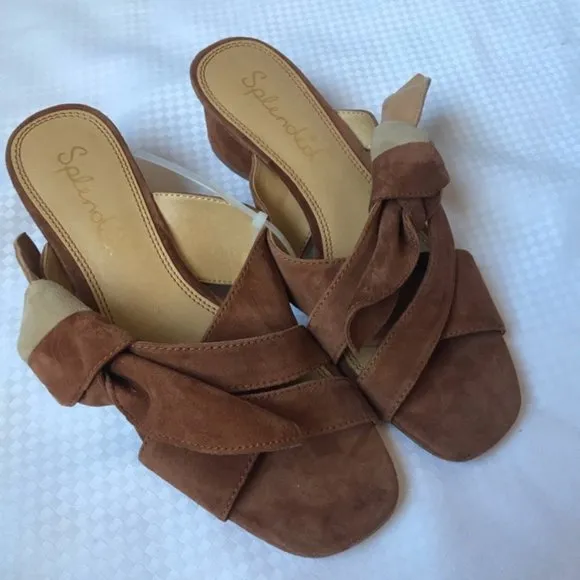 Splendid Women’s Cognac Bow Knot Slip-on Sandals Size 7.5 Suede