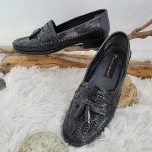 Stacy Adam's woven leather tasseled loafers black