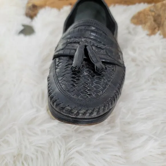 Stacy Adam's woven leather tasseled loafers black